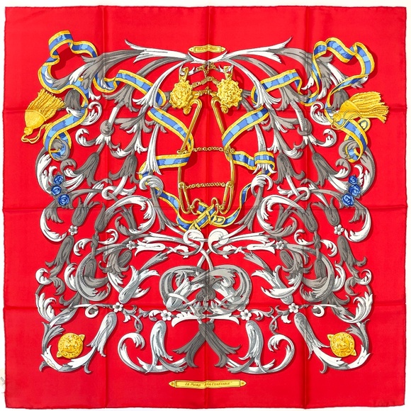 NWT Vintage Hermes Scarf Carré 90 "Le Mors A La Conetable" in Red - Picture 1 of 9